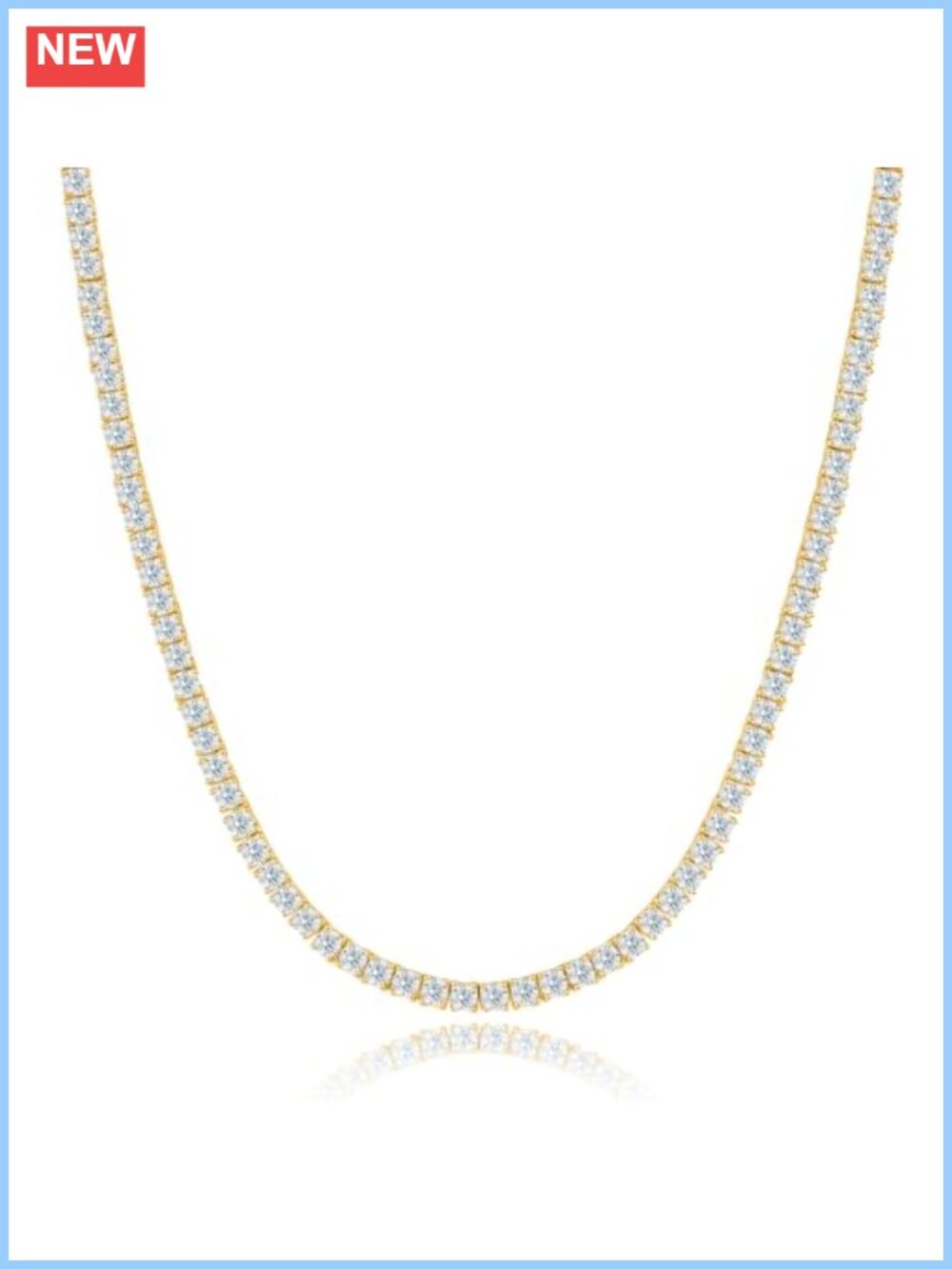 18K Gold Plated Cubic Zirconia Tennis Necklace 2mm Round